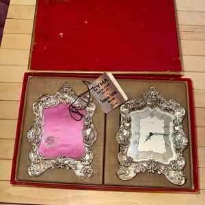 Antique vintage Gorham Silver  Picture Frame and Clock Set in box rare find!